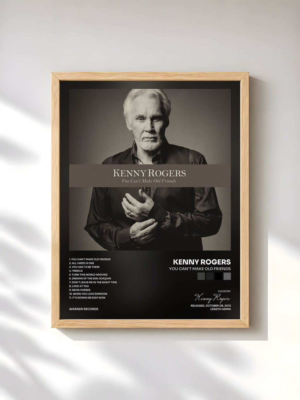 #bois Tableau de l'album You Can't Make Old Friends de Kenny Rogers, cadre en bois brut, imprimé et encadré en France
