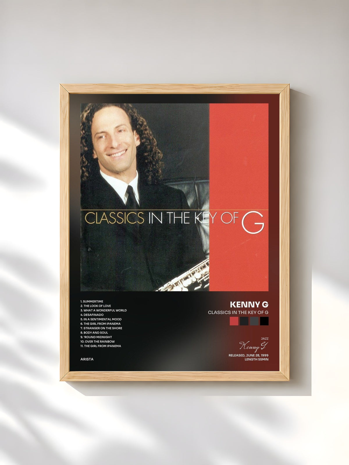 #bois Tableau de l'album Classics In The Key Of G de Kenny G, cadre en bois brut, imprimé et encadré en France
