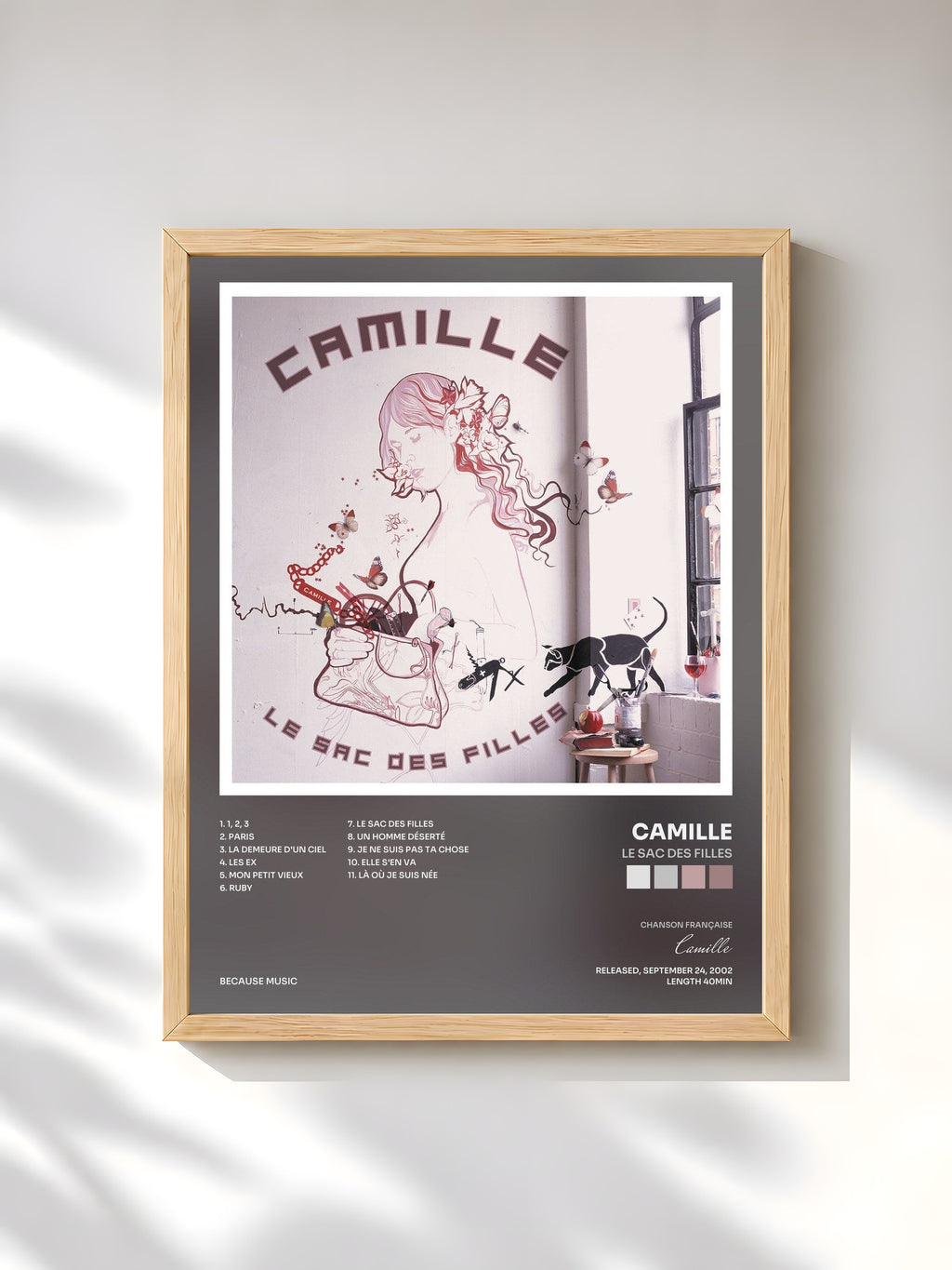 #bois Tableau de l'album Le sac des filles de Camille, cadre en bois brut, imprimé et encadré en France