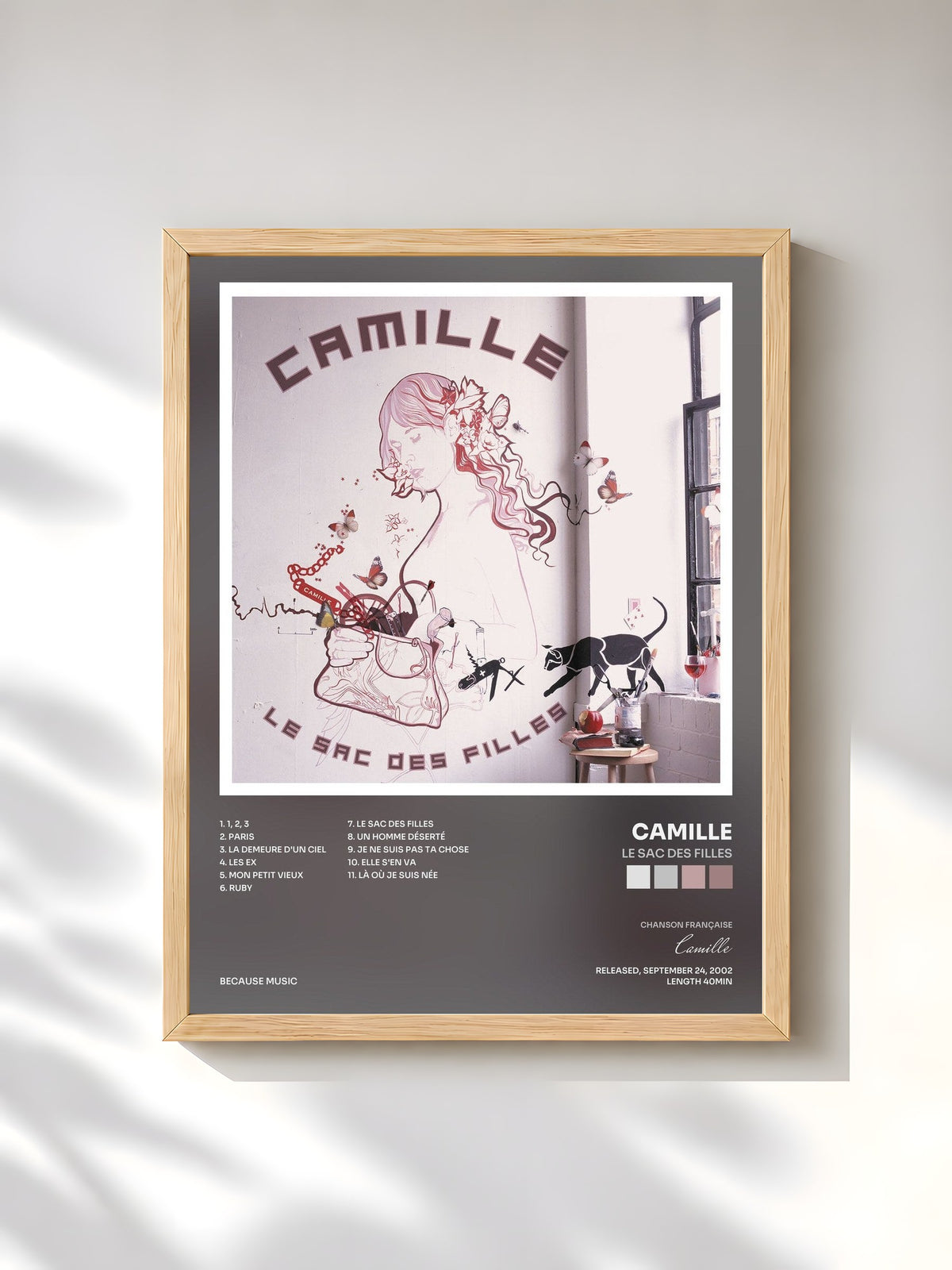 #bois Tableau de l'album Le sac des filles de Camille, cadre en bois brut, imprimé et encadré en France