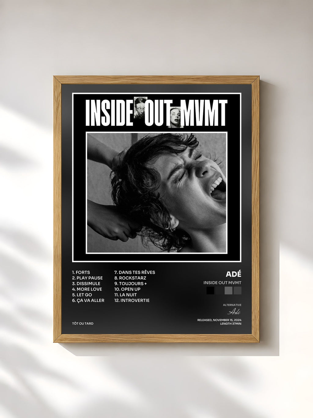 #bois Tableau de l'album INSIDE OUT MVMT de Adé, cadre en bois brut, imprimé et encadré en France