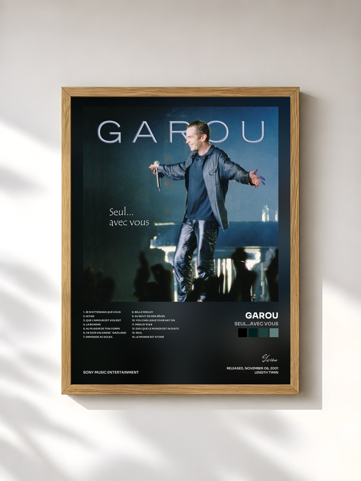 #bois Tableau de l'album Seul...avec vous de Garou, cadre en bois brut, imprimé et encadré en France