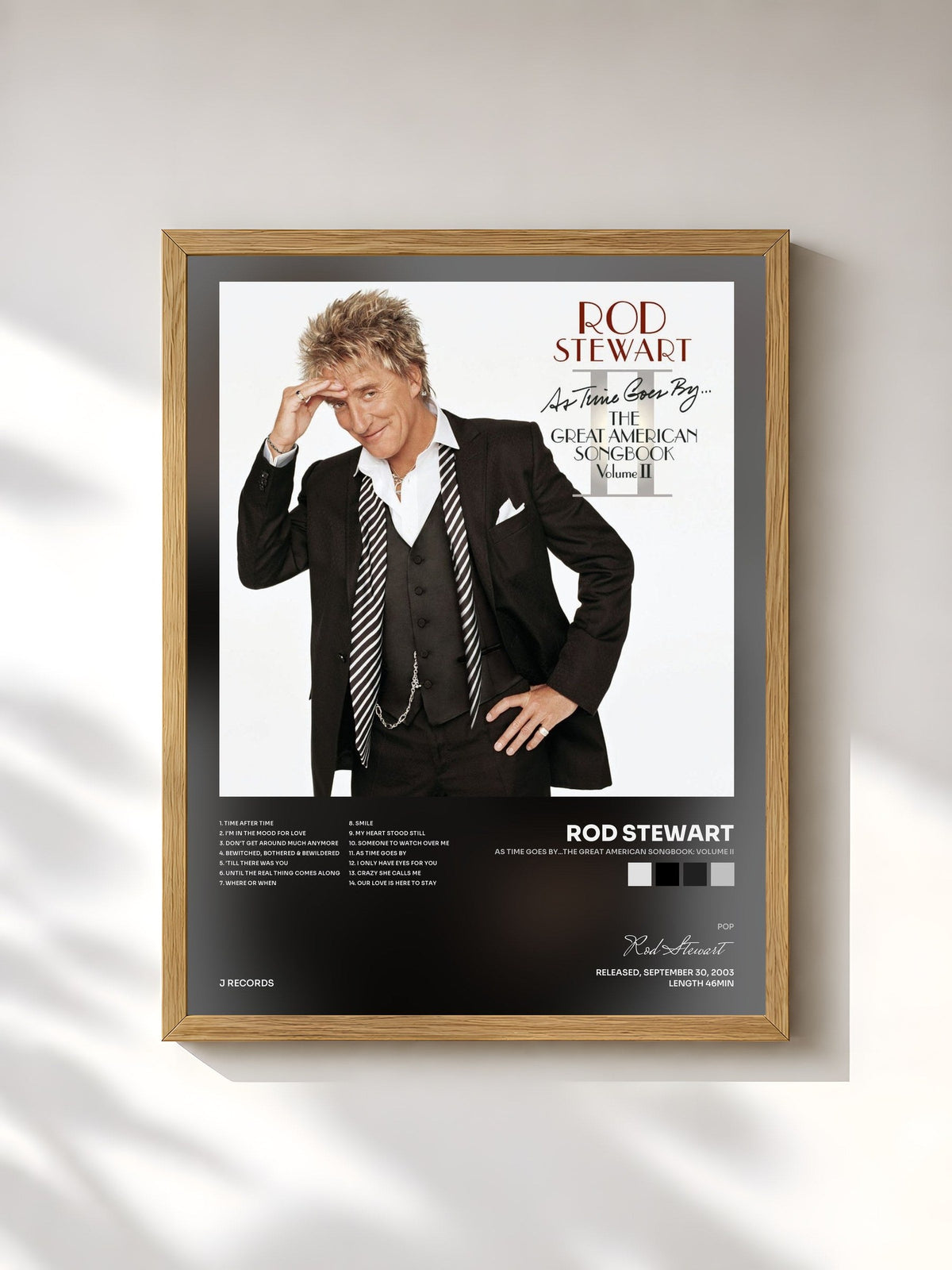 #bois Tableau de l'album As Time Goes By...The Great American Songbook: Volume II de Rod Stewart, cadre en bois brut, imprimé et encadré en France