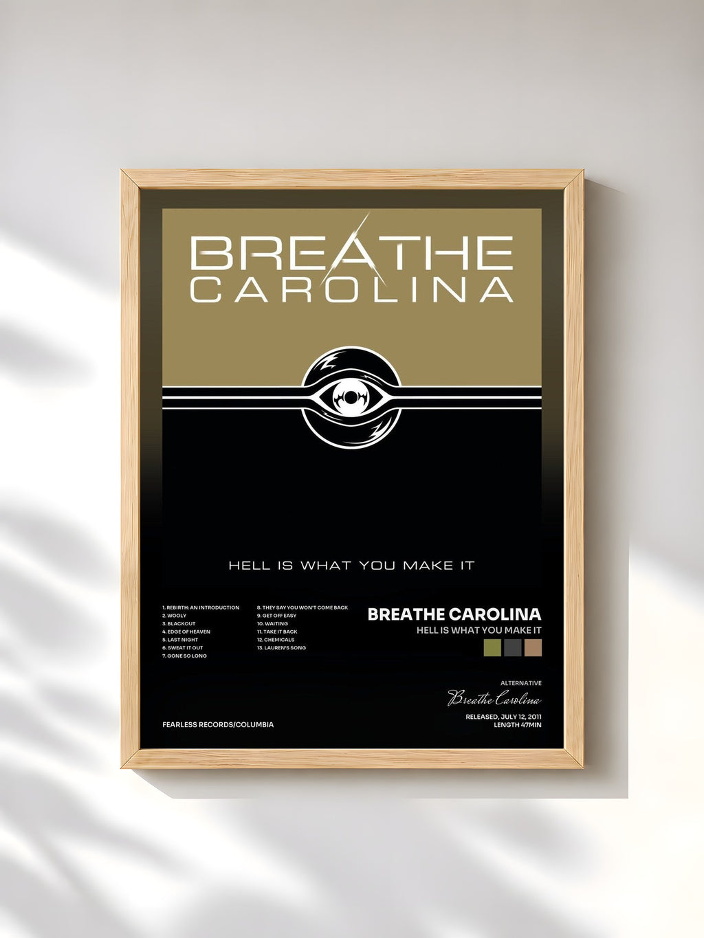 #bois Tableau de l'album Hell Is What You Make It de Breathe Carolina, cadre en bois brut, imprimé et encadré en France