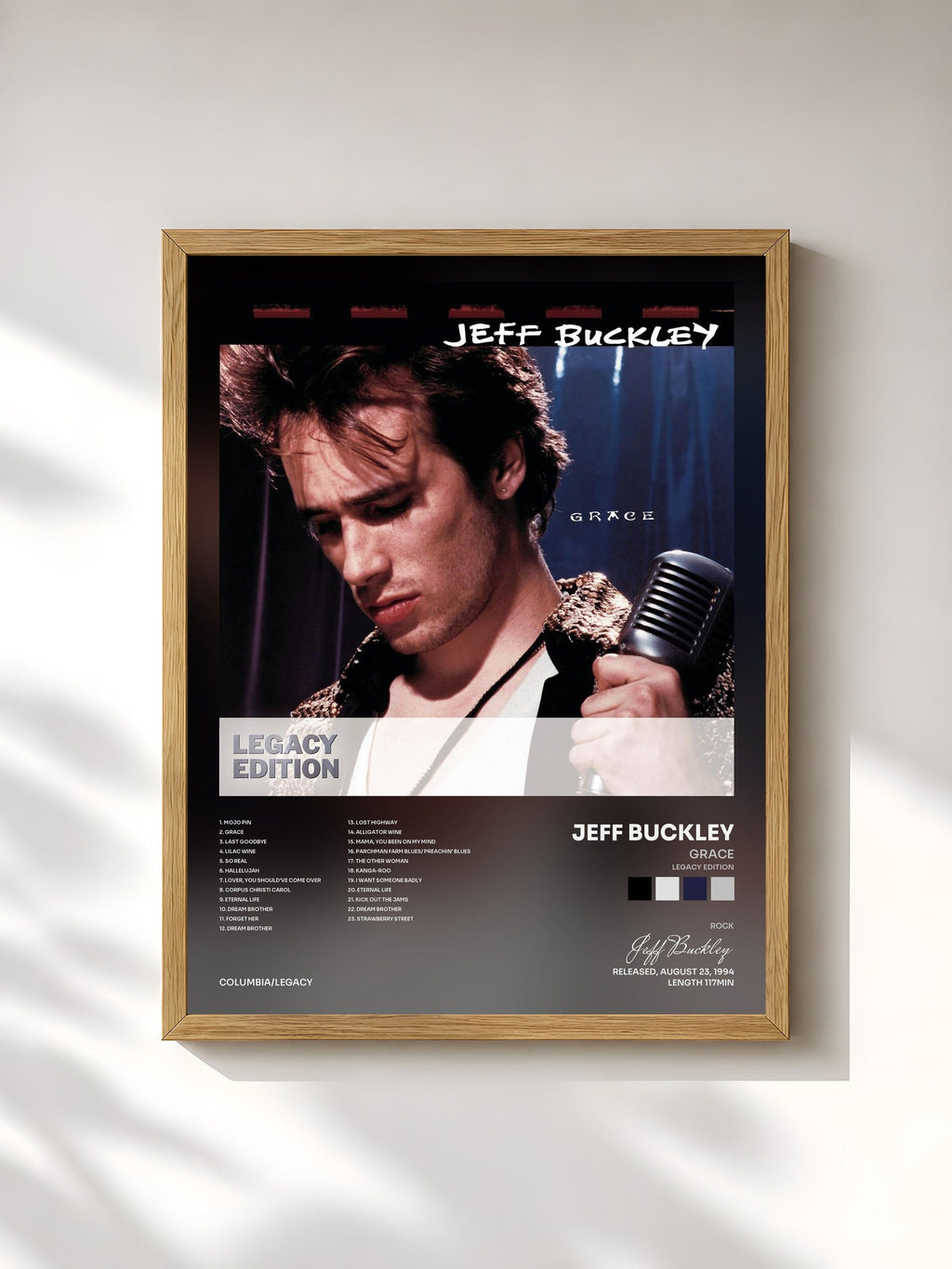 #bois Tableau de l'album Grace (Legacy Edition) de Jeff Buckley, cadre en bois brut, imprimé et encadré en France