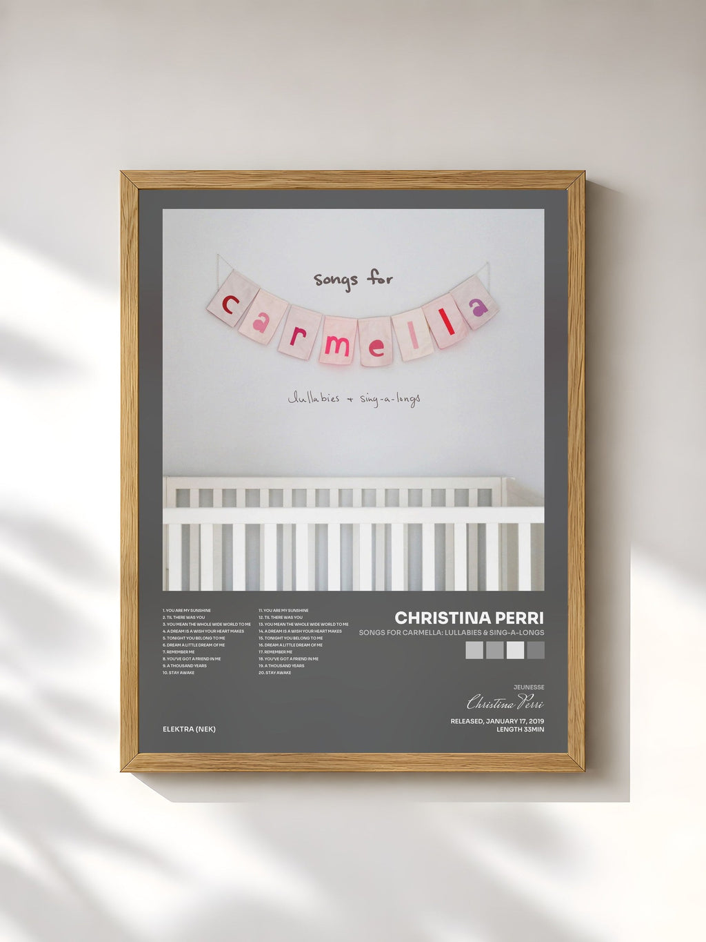 #bois Tableau de l'album songs for carmella: lullabies & sing-a-longs de Christina Perri, cadre en bois brut, imprimé et encadré en France