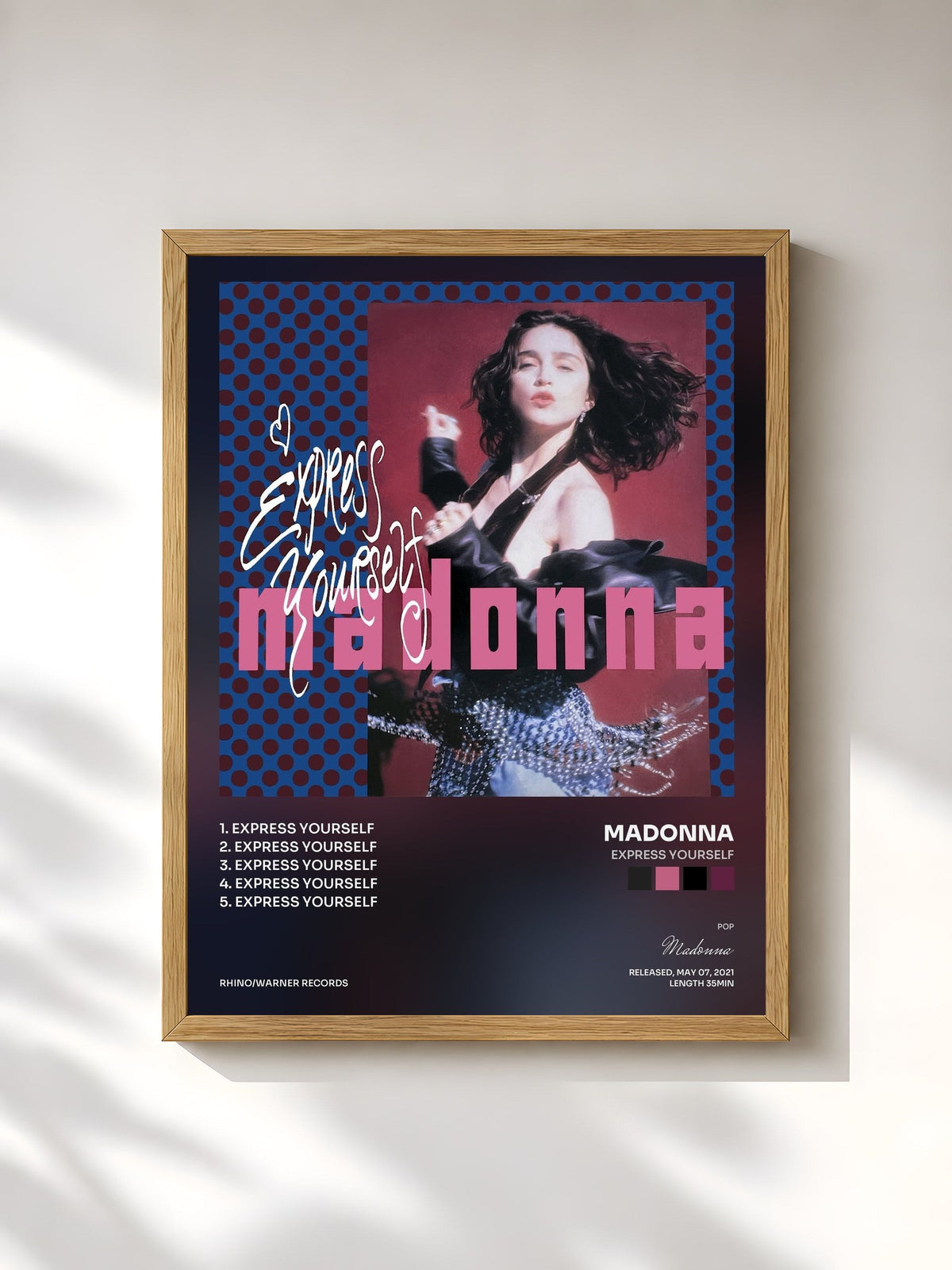 #bois Tableau de l'album Express Yourself de Madonna, cadre en bois brut, imprimé et encadré en France