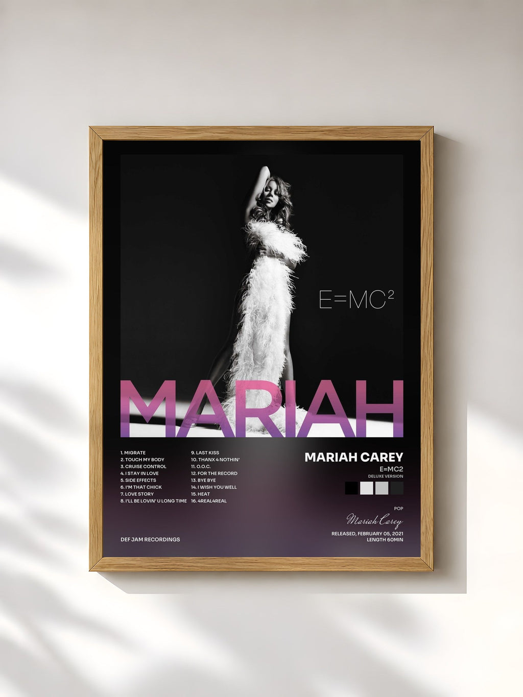 #bois Tableau de l'album E=MC2 (Deluxe Version) de Mariah Carey, cadre en bois brut, imprimé et encadré en France