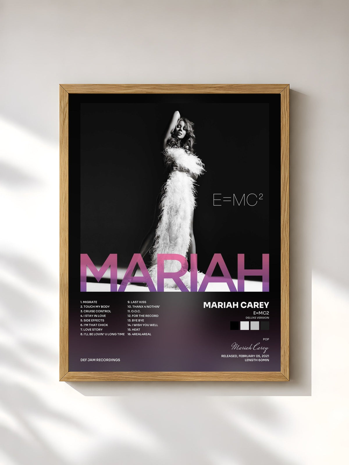 #bois Tableau de l'album E=MC2 (Deluxe Version) de Mariah Carey, cadre en bois brut, imprimé et encadré en France
