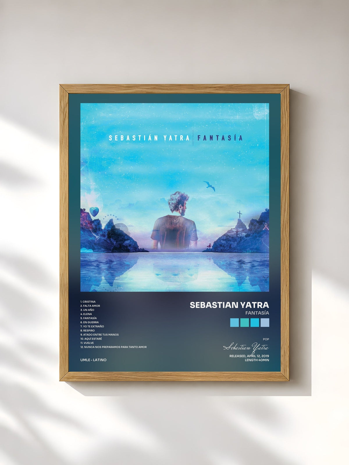 #bois Tableau de l'album FANTASÍA de Sebastian Yatra, cadre en bois brut, imprimé et encadré en France