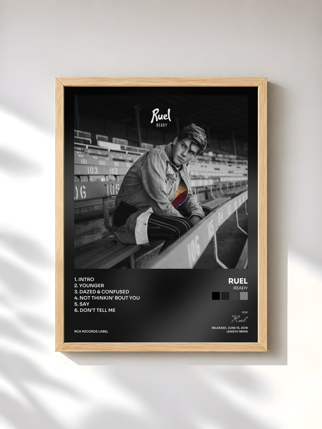 #bois Tableau de l'album Ready de Ruel, cadre en bois brut, imprimé et encadré en France