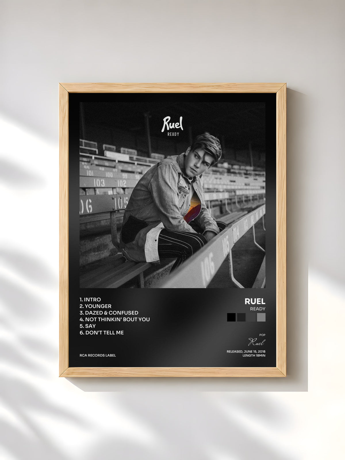 #bois Tableau de l'album Ready de Ruel, cadre en bois brut, imprimé et encadré en France