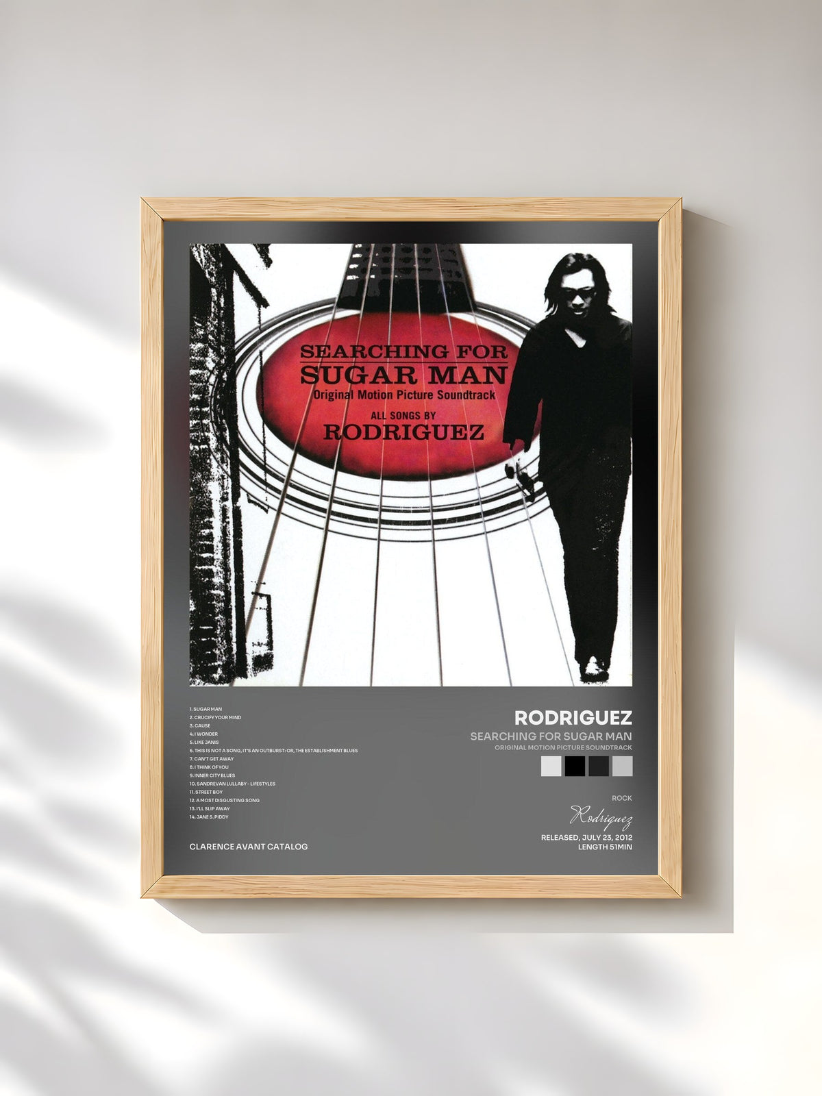 #bois Tableau de l'album Searching For Sugar Man (Original Motion Picture Soundtrack) de Rodriguez, cadre en bois brut, imprimé et encadré en France