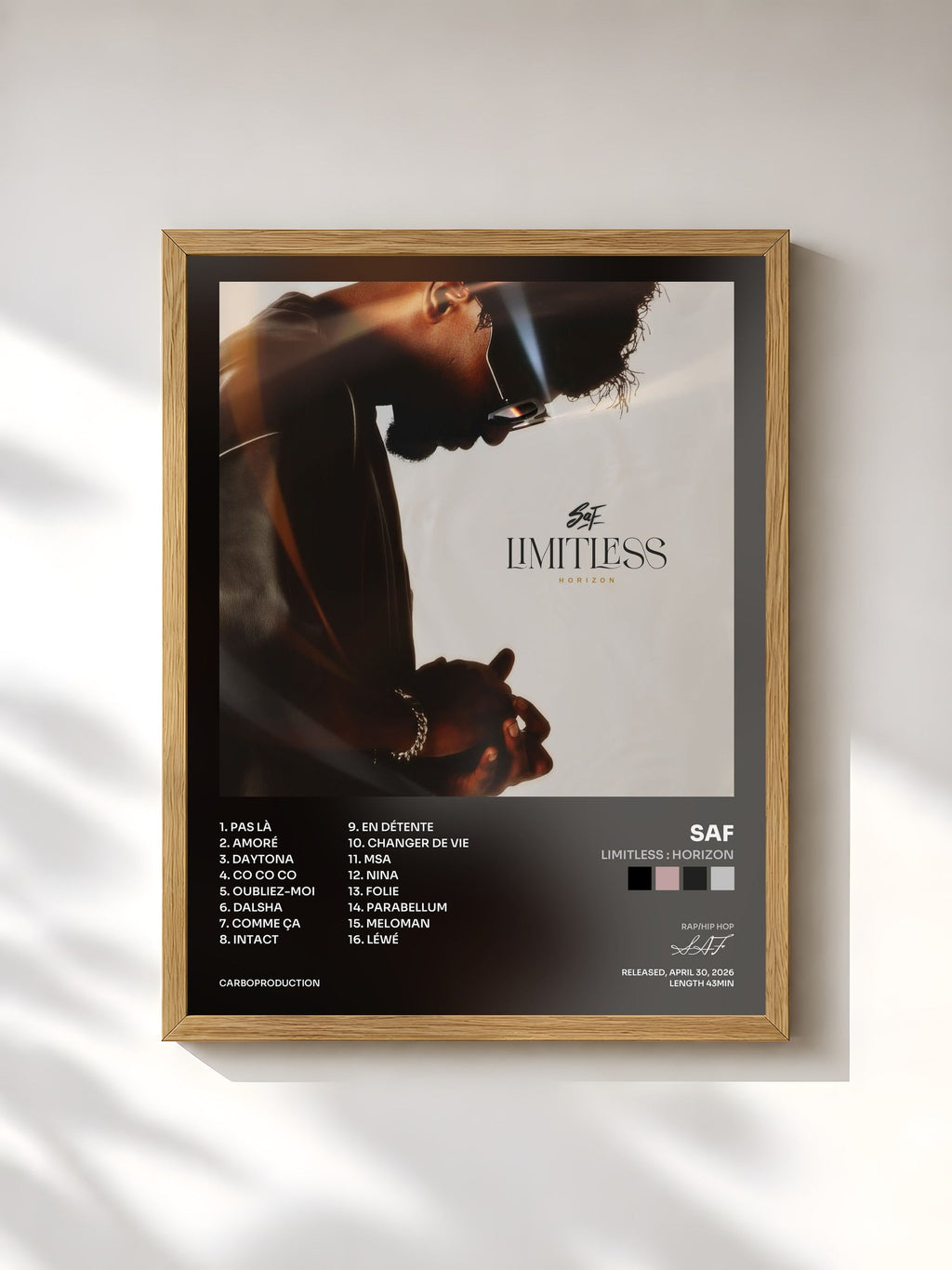 #bois Tableau de l'album LIMITLESS : HORIZON de SAF, cadre en bois brut, imprimé et encadré en France