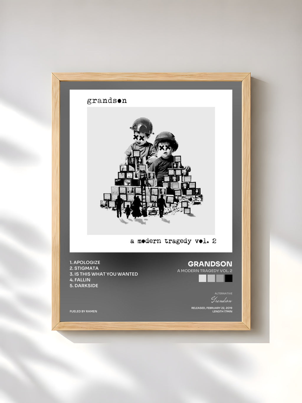 #bois Tableau de l'album a modern tragedy vol. 2 de Grandson, cadre en bois brut, imprimé et encadré en France