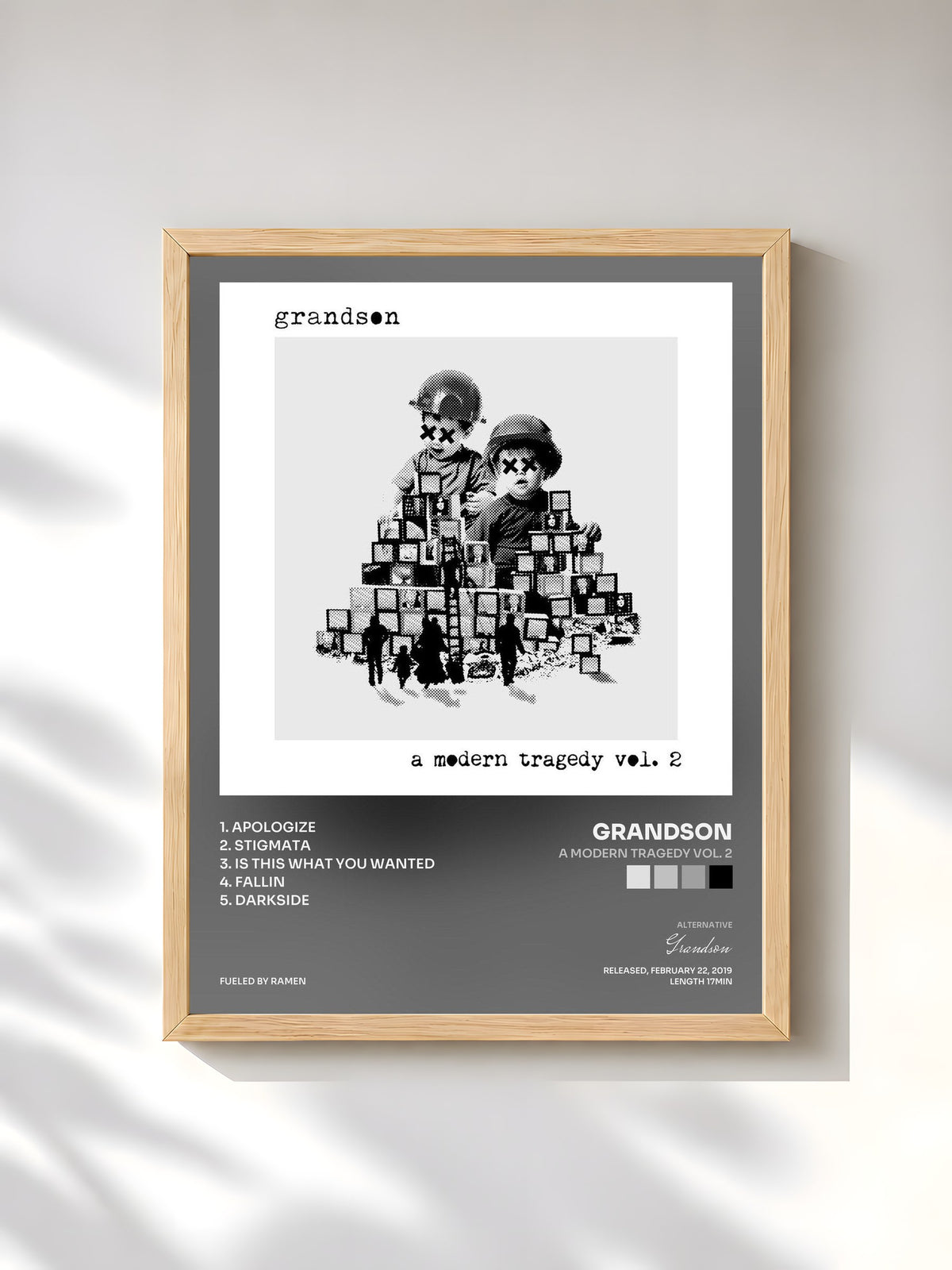 #bois Tableau de l'album a modern tragedy vol. 2 de Grandson, cadre en bois brut, imprimé et encadré en France