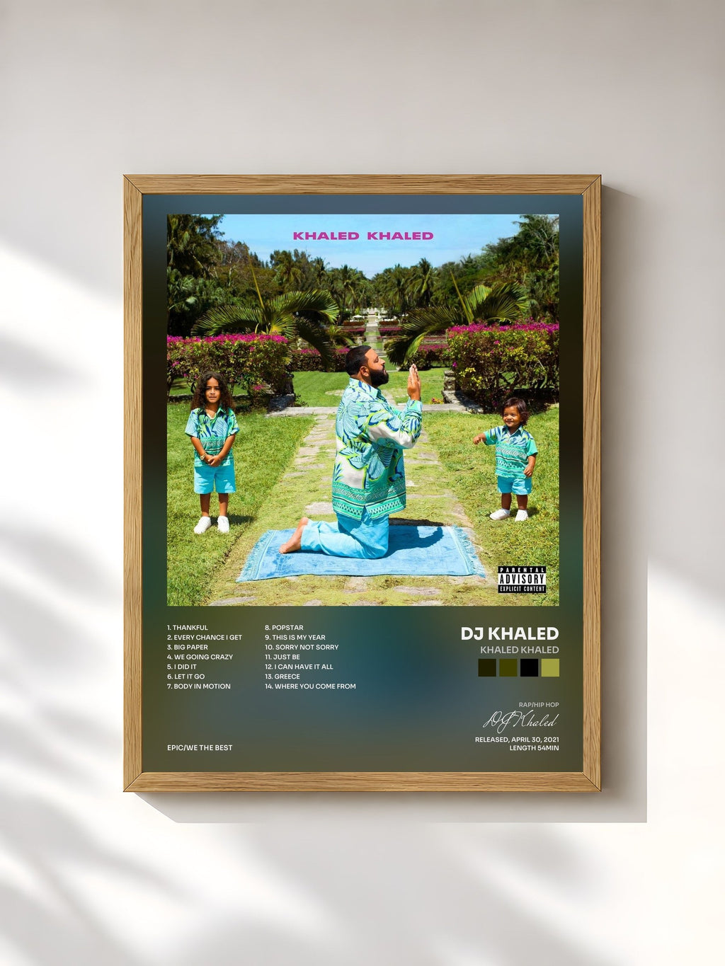#bois Tableau de l'album KHALED KHALED de DJ Khaled, cadre en bois brut, imprimé et encadré en France