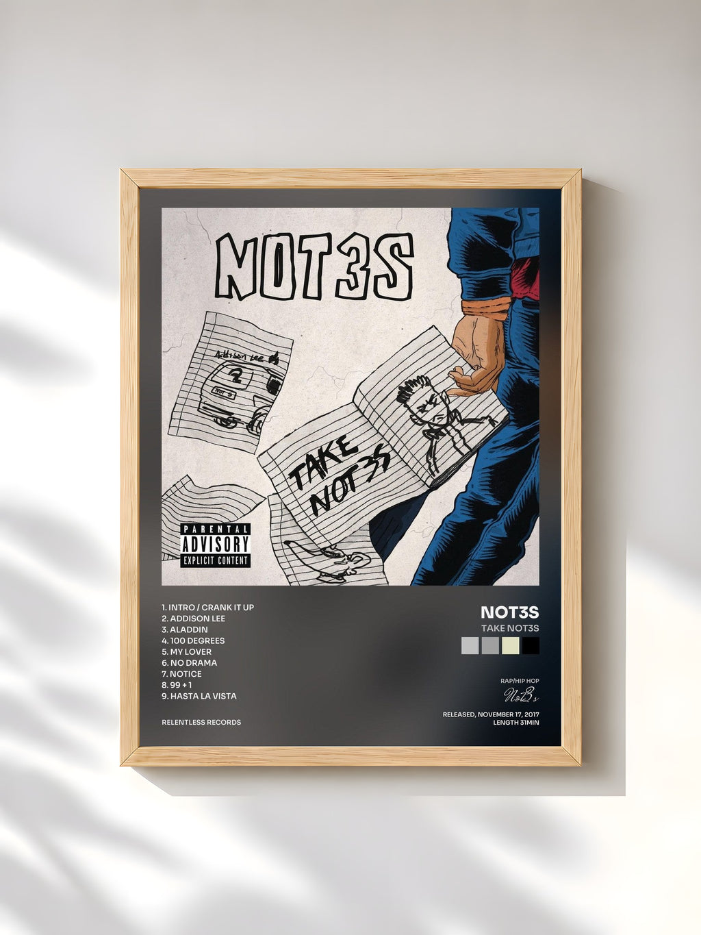 #bois Tableau de l'album Take Not3s de Not3s, cadre en bois brut, imprimé et encadré en France