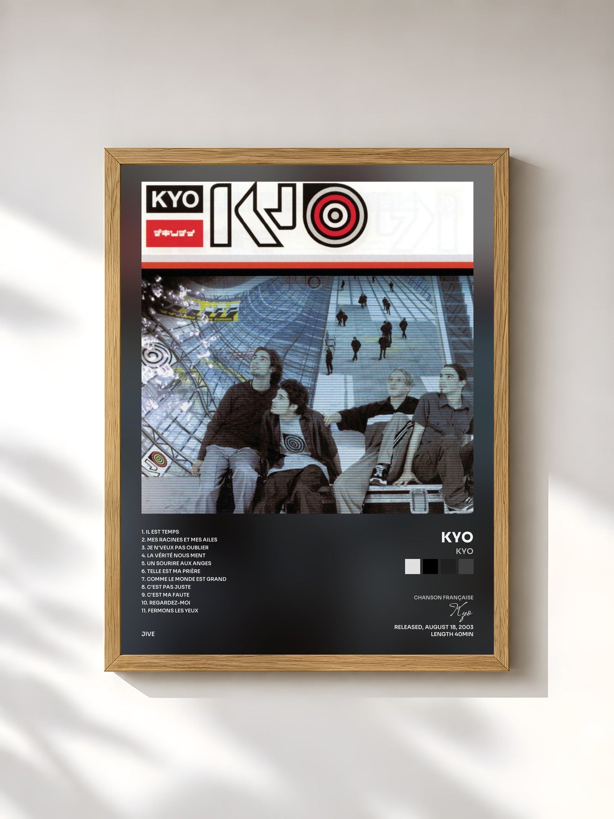 #bois Tableau de l'album Kyo de Kyo, cadre en bois brut, imprimé et encadré en France