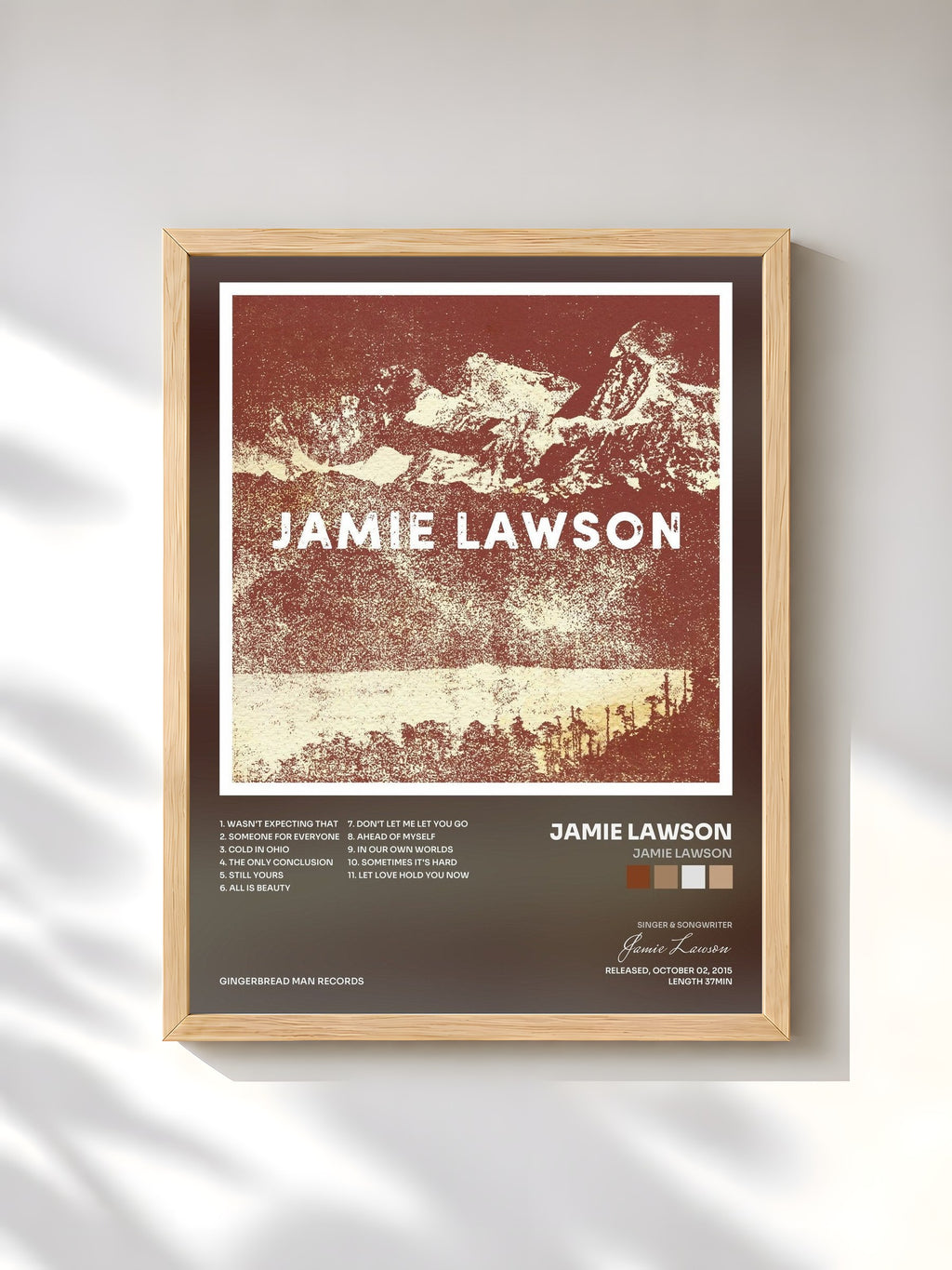 #bois Tableau de l'album Jamie Lawson de Jamie Lawson, cadre en bois brut, imprimé et encadré en France