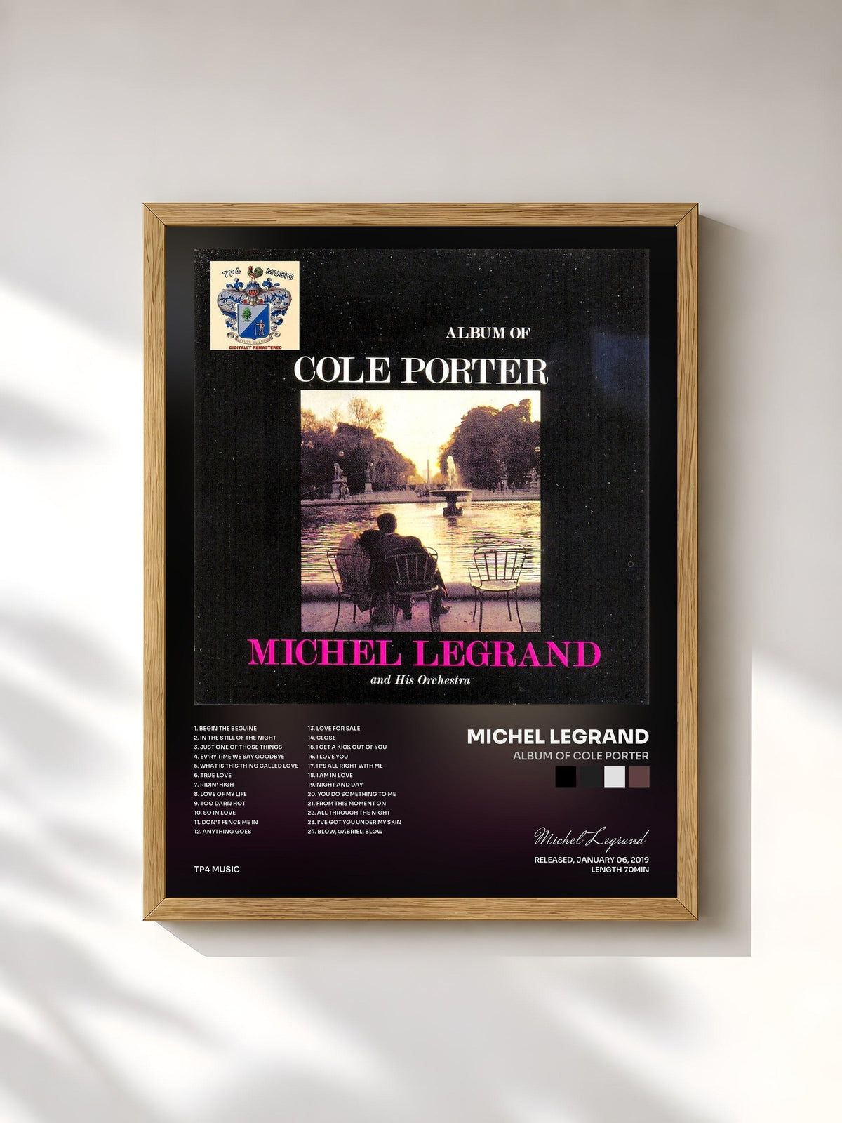 #bois Tableau de l'album Album of Cole Porter de Michel Legrand, cadre en bois brut, imprimé et encadré en France
