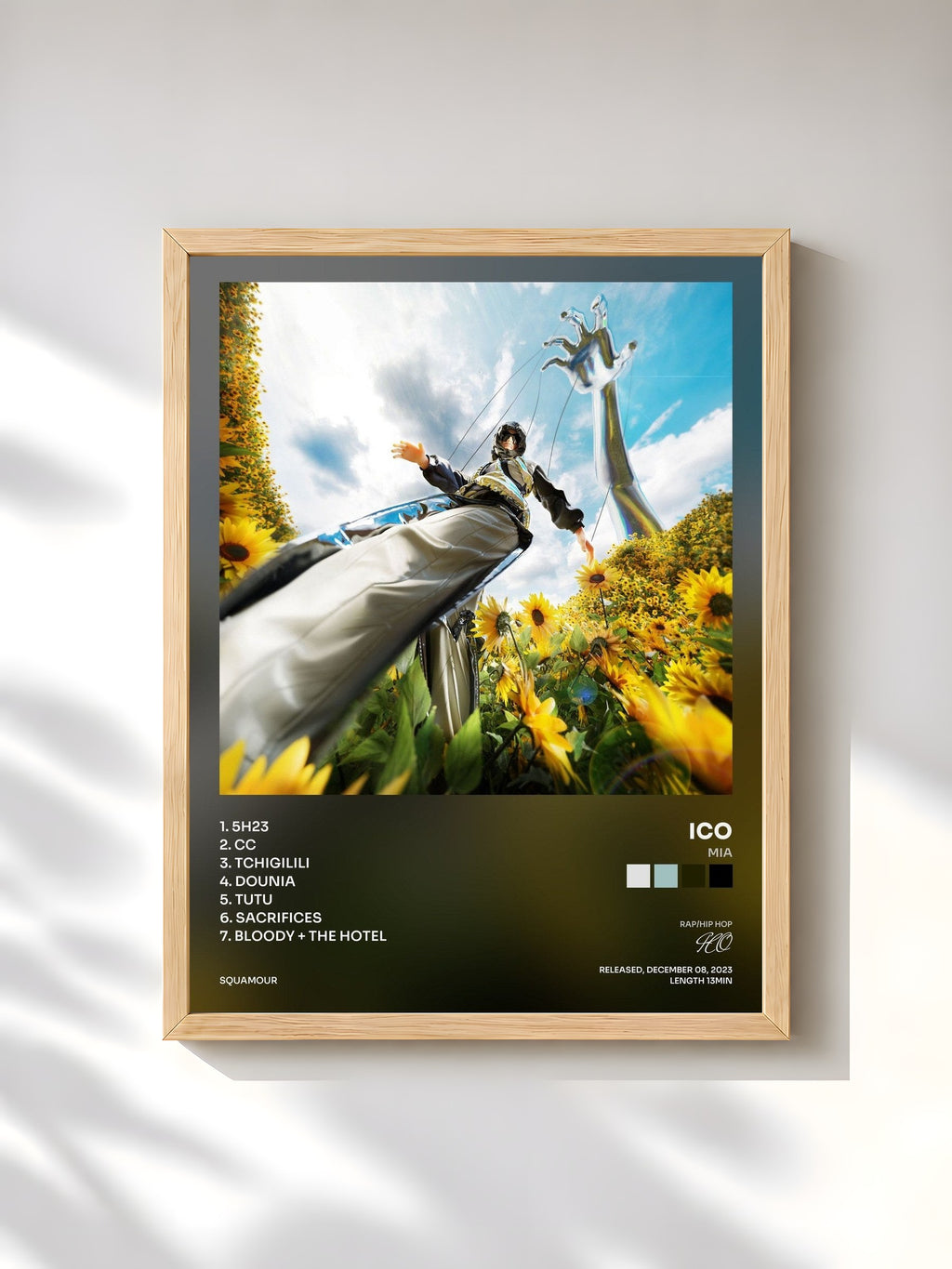 #bois Tableau de l'album MIA de ICO, cadre en bois brut, imprimé et encadré en France