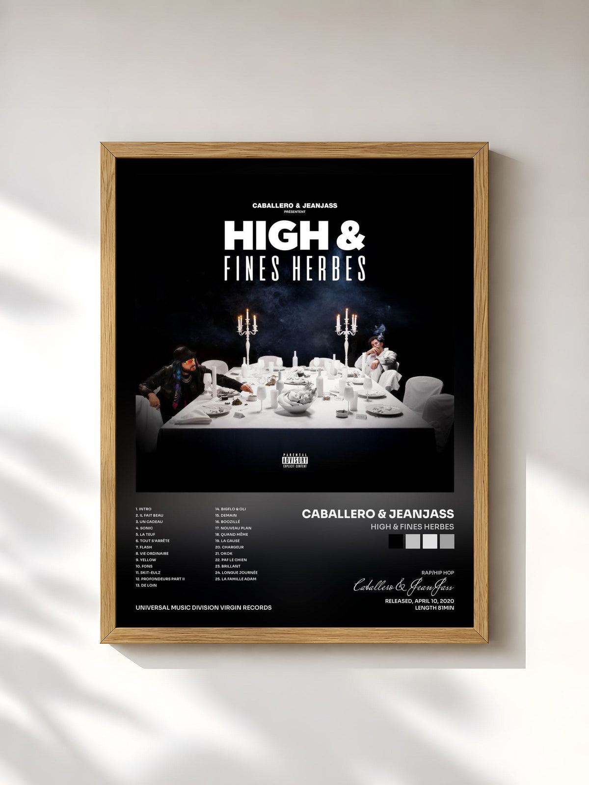 #bois Tableau de l'album High & Fines Herbes de Caballero & JeanJass, cadre en bois brut, imprimé et encadré en France