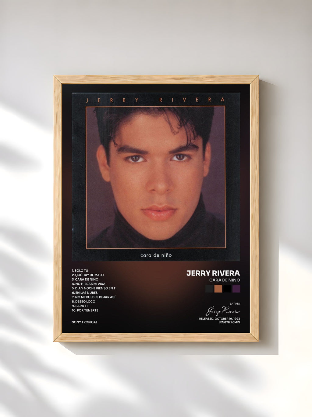 #bois Tableau de l'album Cara De Niño de Jerry Rivera, cadre en bois brut, imprimé et encadré en France