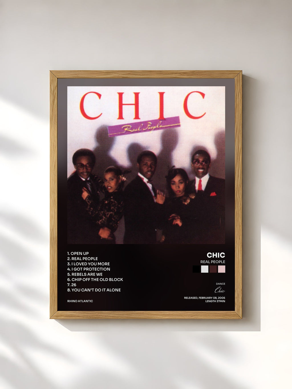 #bois Tableau de l'album Real People de Chic, cadre en bois brut, imprimé et encadré en France
