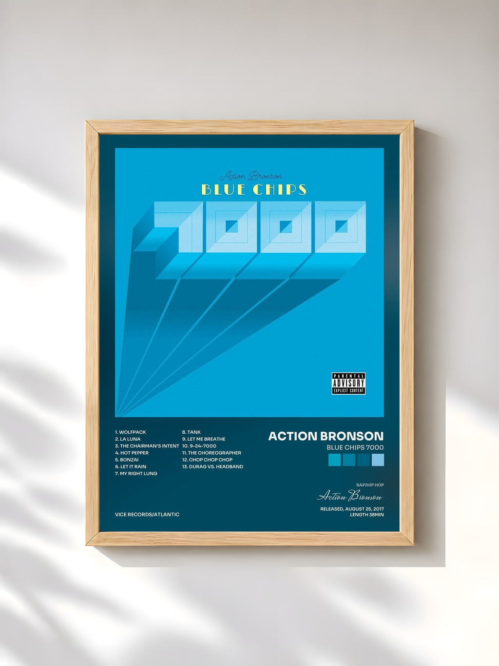 #bois Tableau de l'album Blue Chips 7000 de Action Bronson, cadre en bois brut, imprimé et encadré en France