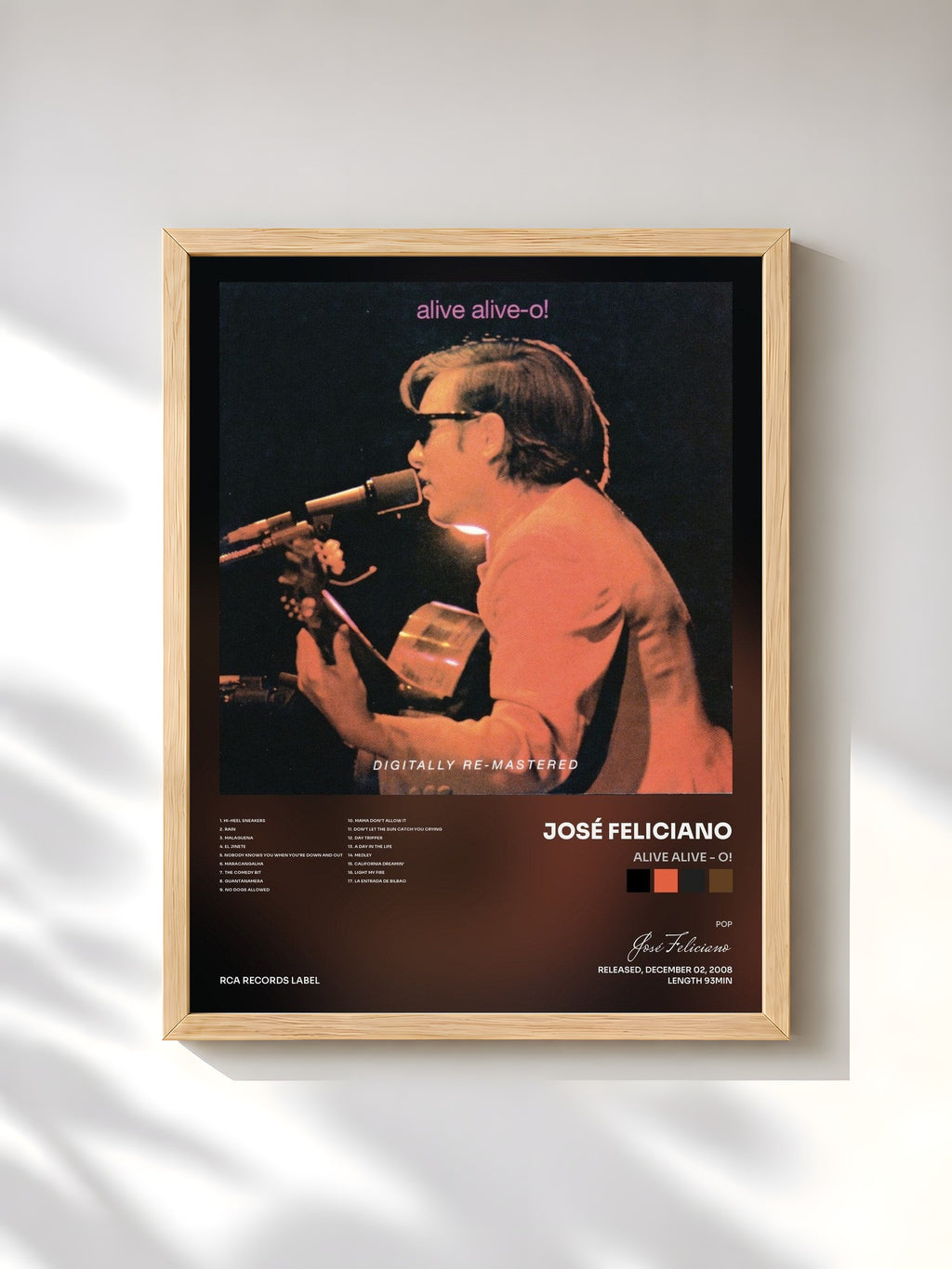 #bois Tableau de l'album Alive Alive - O! de José Feliciano, cadre en bois brut, imprimé et encadré en France