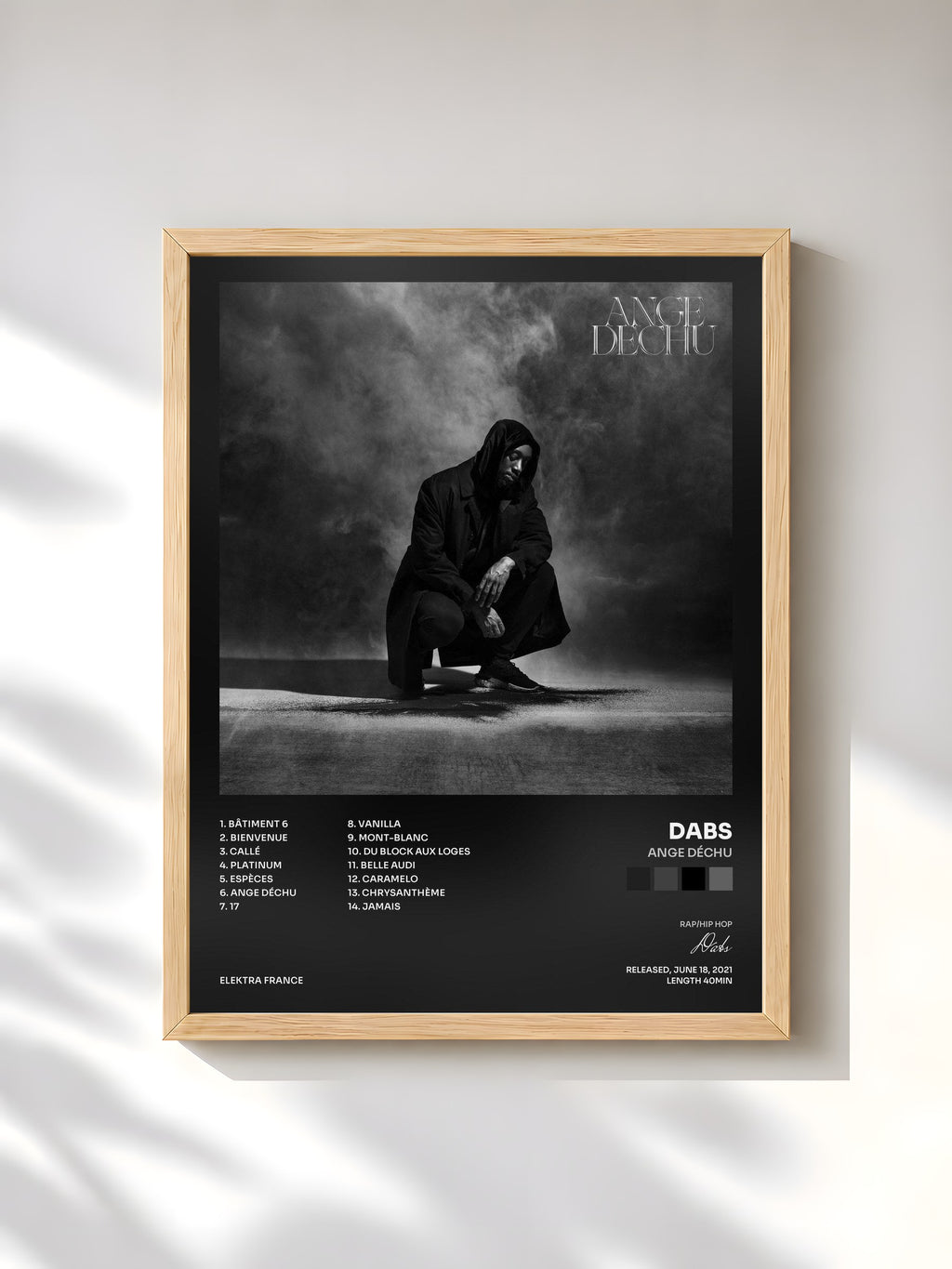 #bois Tableau de l'album Ange déchu de Dabs, cadre en bois brut, imprimé et encadré en France