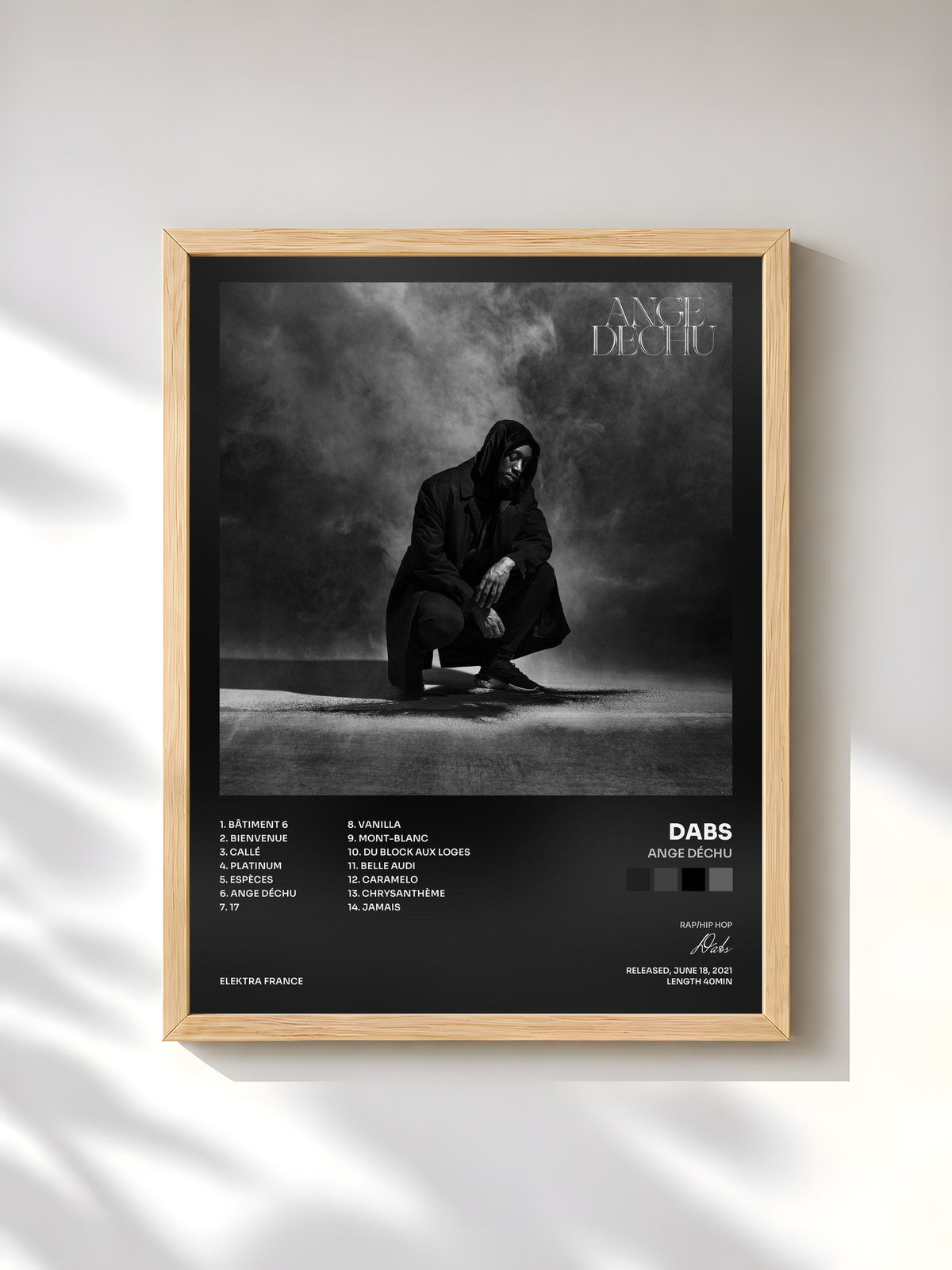 #bois Tableau de l'album Ange déchu de Dabs, cadre en bois brut, imprimé et encadré en France