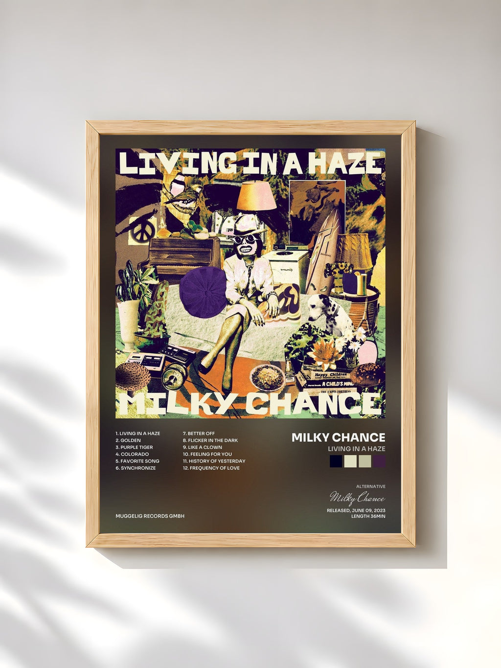 #bois Tableau de l'album Living In A Haze de Milky Chance, cadre en bois brut, imprimé et encadré en France