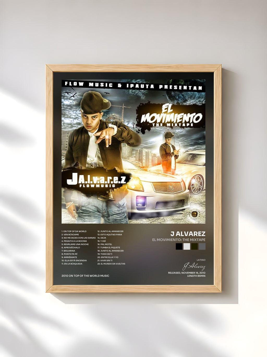 #bois Tableau de l'album El Movimiento: The Mixtape de J Alvarez, cadre en bois brut, imprimé et encadré en France