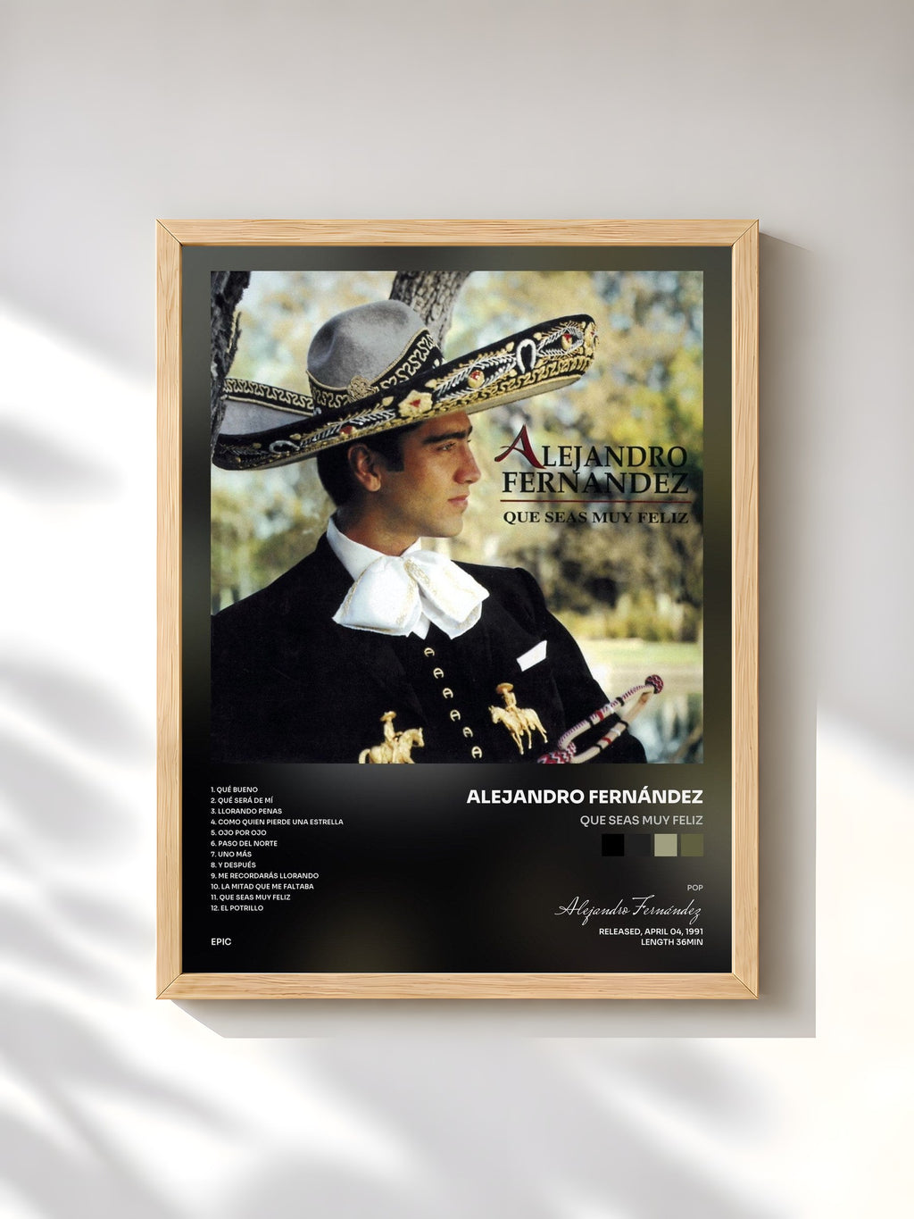 #bois Tableau de l'album Que Seas Muy Feliz de Alejandro Fernández, cadre en bois brut, imprimé et encadré en France