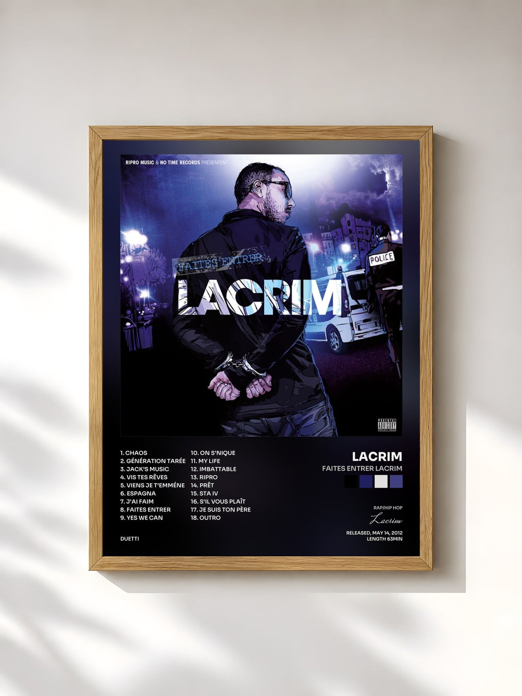 #bois Tableau de l'album Faites entrer Lacrim de Lacrim, cadre en bois brut, imprimé et encadré en France