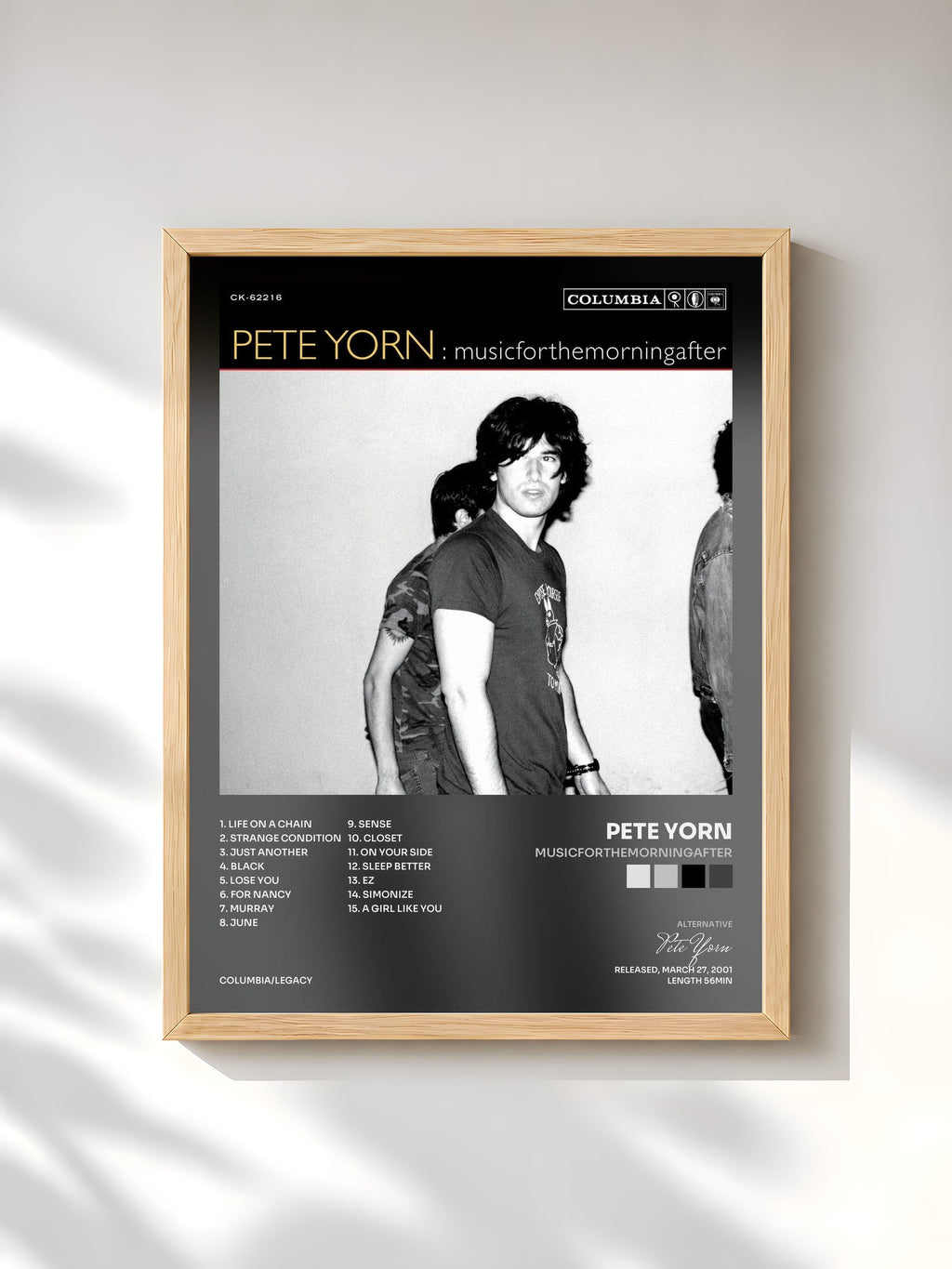 #bois Tableau de l'album musicforthemorningafter de Pete Yorn, cadre en bois brut, imprimé et encadré en France