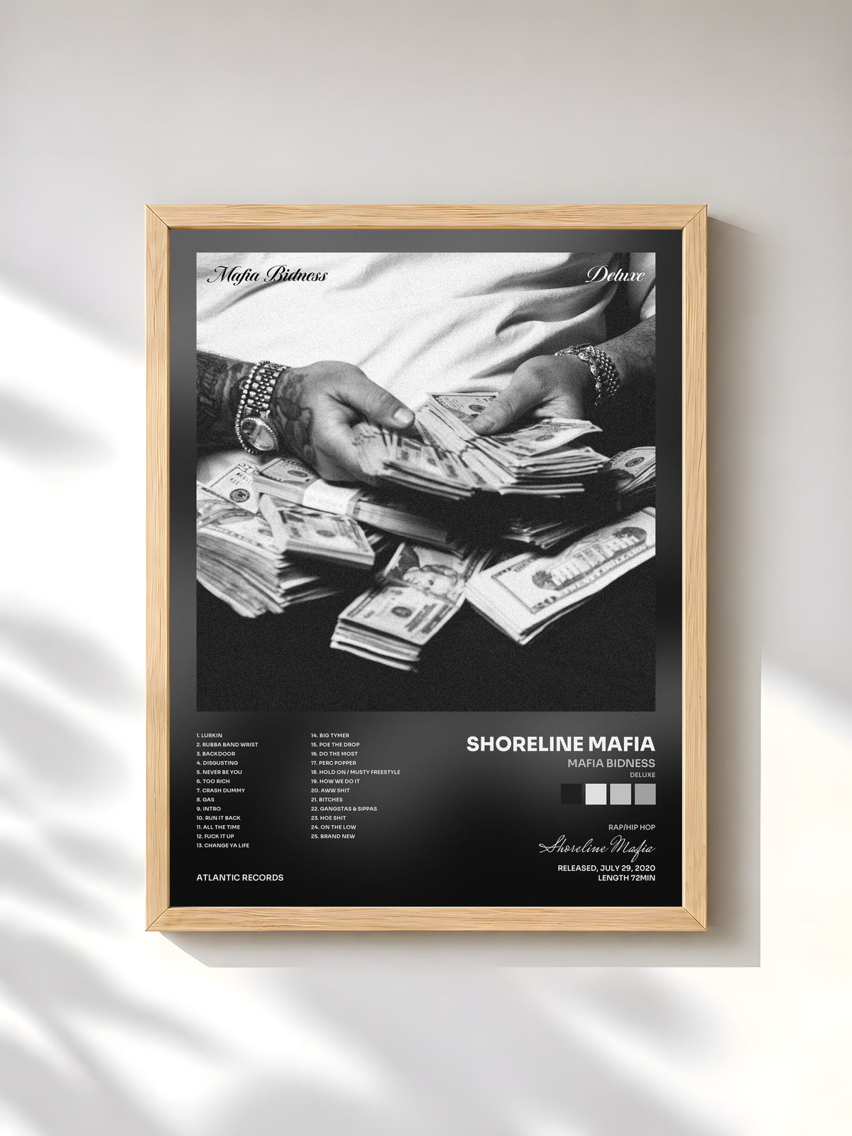 #bois Tableau de l'album Mafia Bidness (Deluxe) de Shoreline Mafia, cadre en bois brut, imprimé et encadré en France