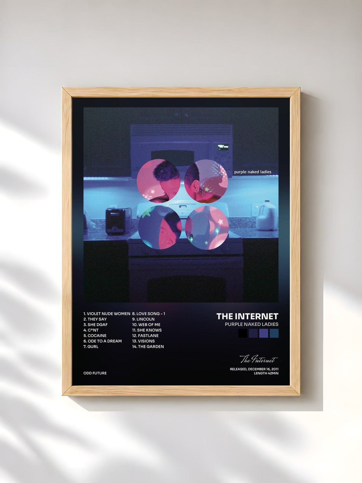 #bois Tableau de l'album Purple Naked Ladies de The Internet, cadre en bois brut, imprimé et encadré en France