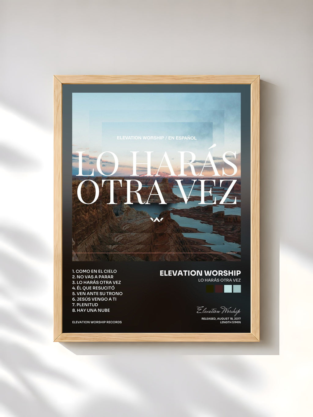 #bois Tableau de l'album Lo Harás Otra Vez de Elevation Worship, cadre en bois brut, imprimé et encadré en France