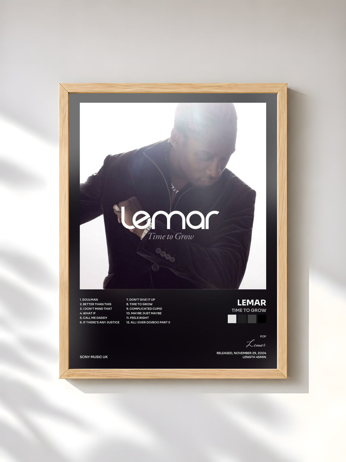 #bois Tableau de l'album Time To Grow de Lemar, cadre en bois brut, imprimé et encadré en France