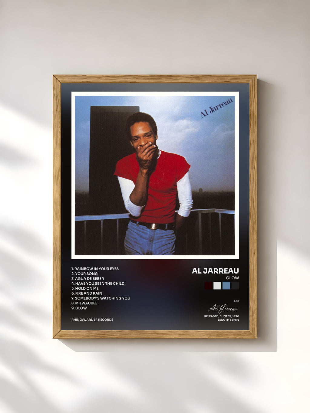 #bois Tableau de l'album Glow de Al Jarreau, cadre en bois brut, imprimé et encadré en France