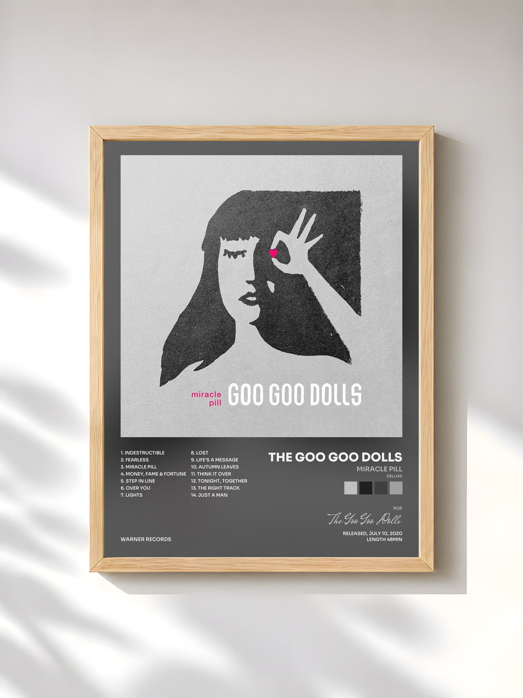 #bois Tableau de l'album Miracle Pill (Deluxe) de The Goo Goo Dolls, cadre en bois brut, imprimé et encadré en France