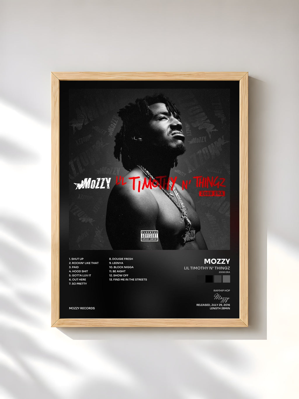 #bois Tableau de l'album Lil Timothy n' Thingz (2008 Era) de Mozzy, cadre en bois brut, imprimé et encadré en France