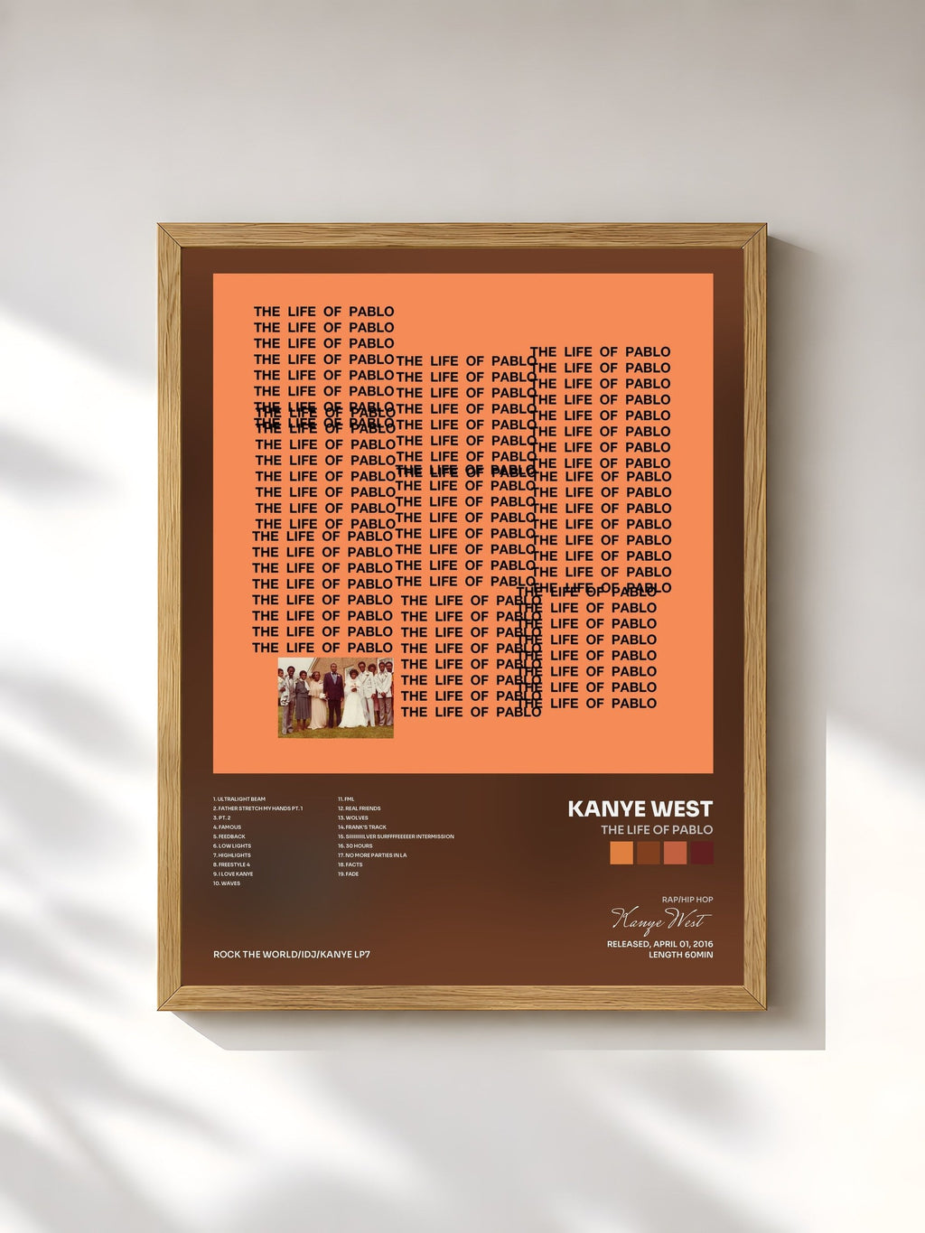 #bois Tableau de l'album The Life Of Pablo de Kanye West, cadre en bois brut, imprimé et encadré en France