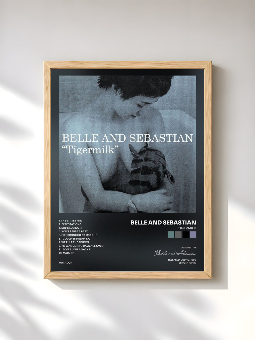 #bois Tableau de l'album Tigermilk de Belle and Sebastian, cadre en bois brut, imprimé et encadré en France