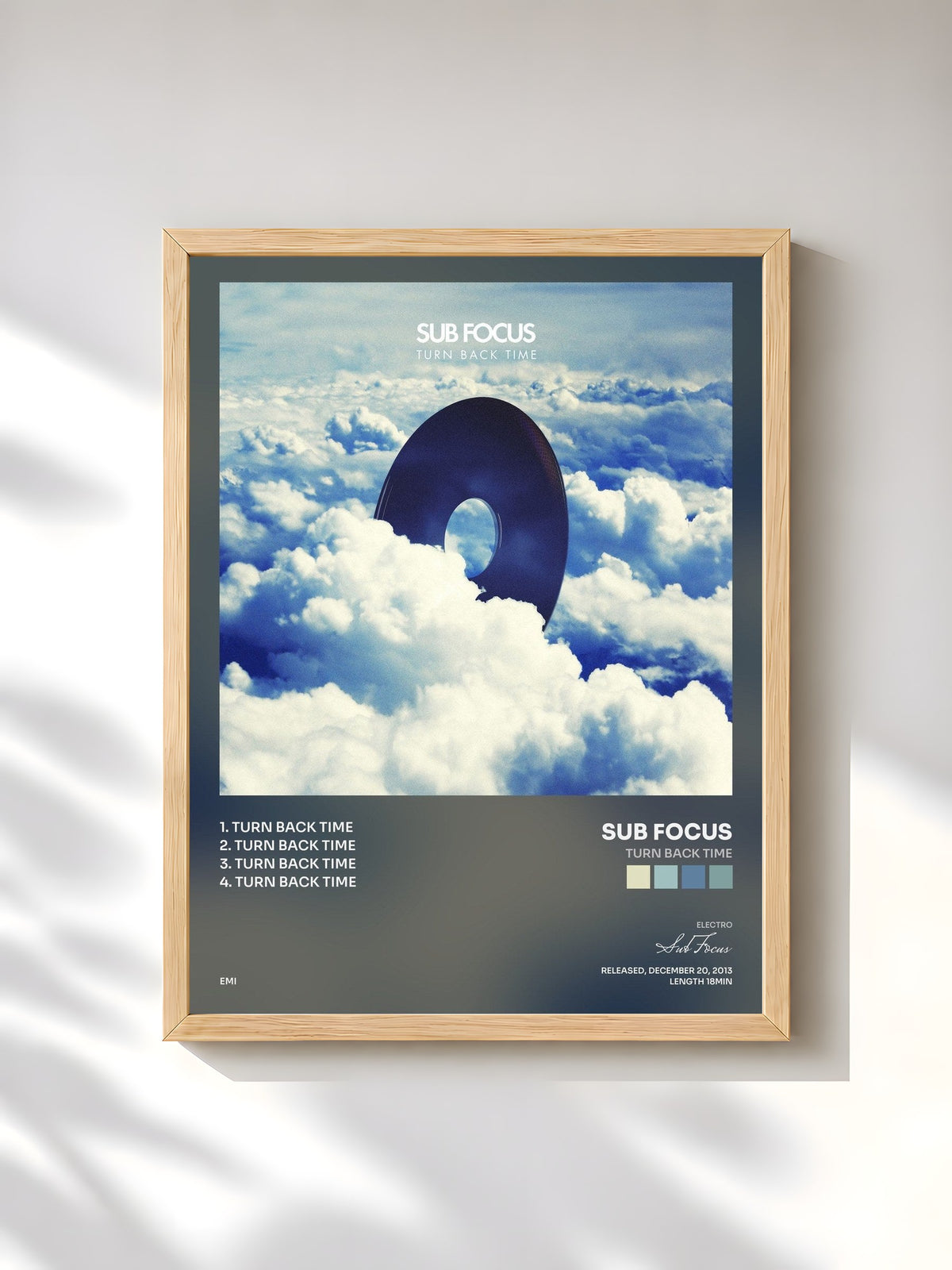 #bois Tableau de l'album Turn Back Time de Sub Focus, cadre en bois brut, imprimé et encadré en France