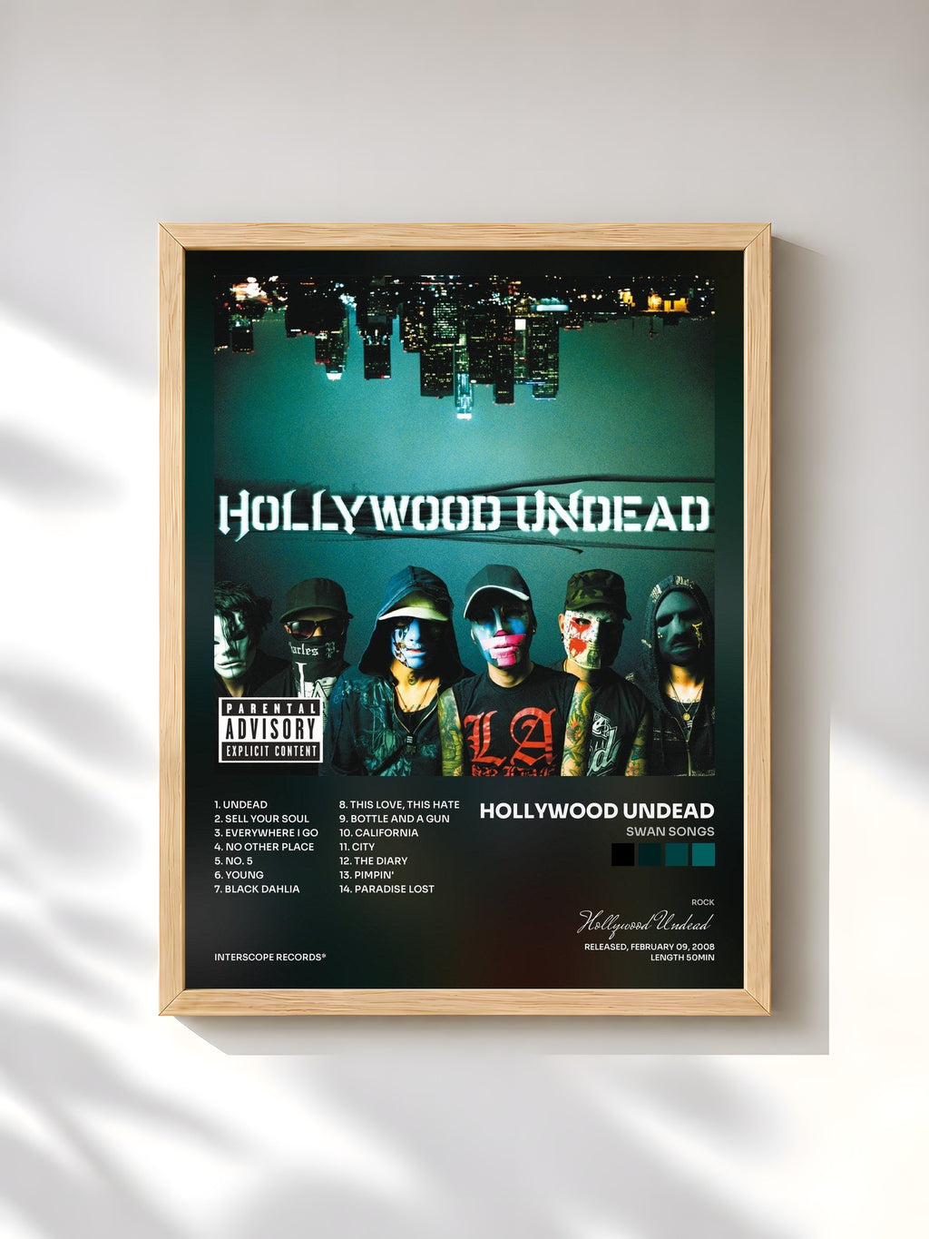 #bois Tableau de l'album Swan Songs de Hollywood Undead, cadre en bois brut, imprimé et encadré en France