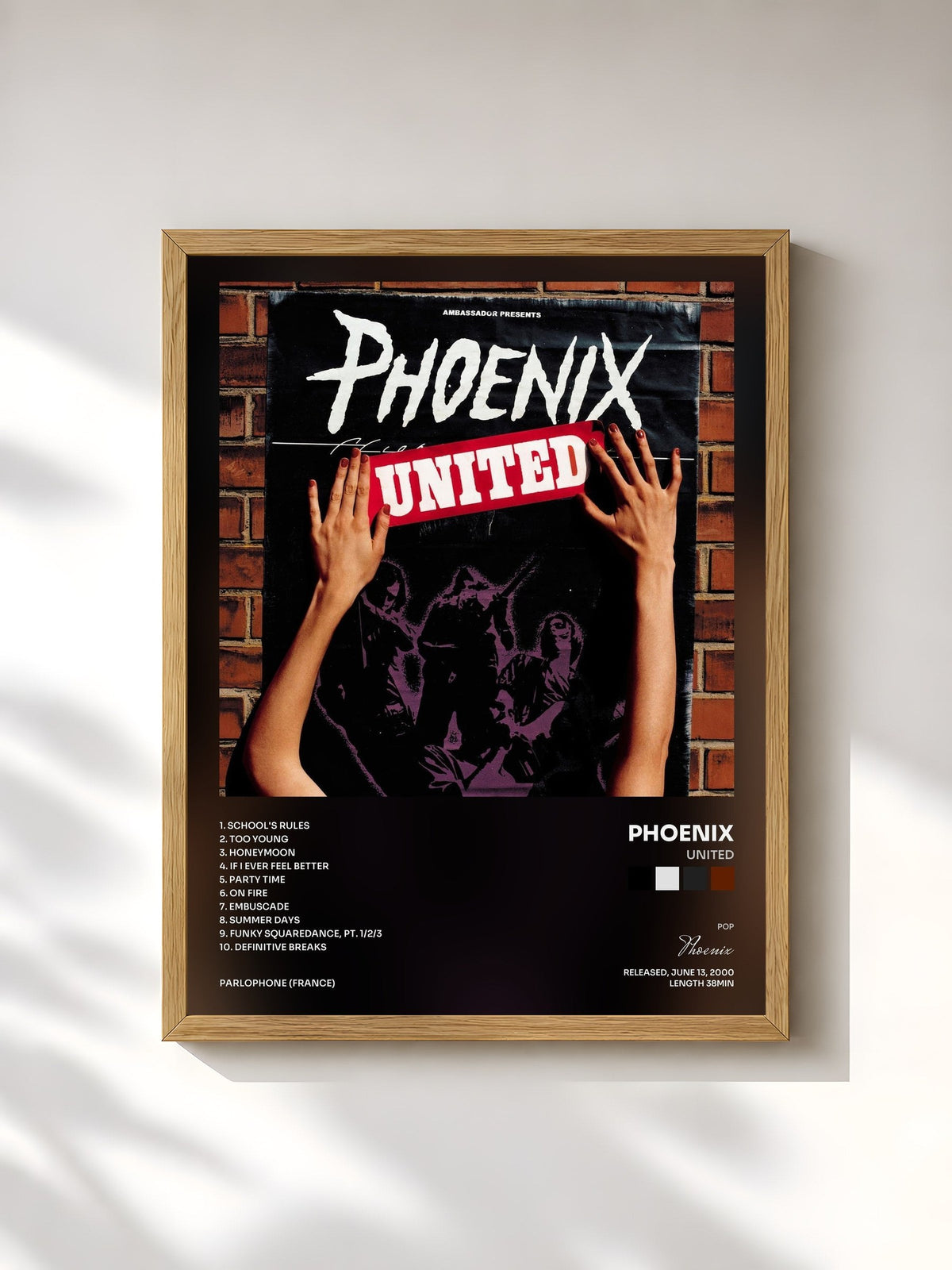 #bois Tableau de l'album United de Phoenix, cadre en bois brut, imprimé et encadré en France